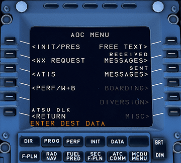 MCDU ATSU AOC page - WX and ATIS